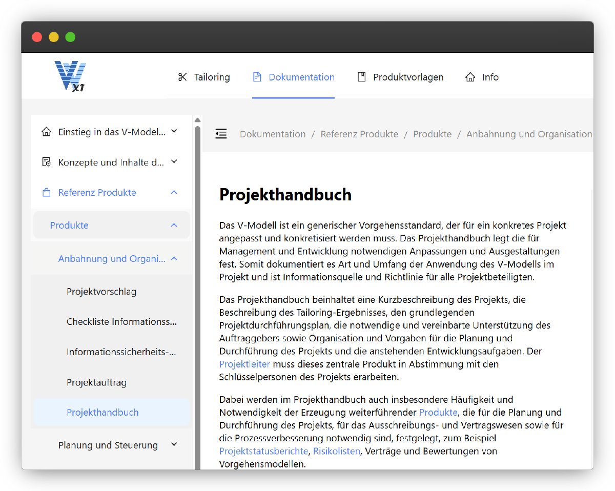 Abbildung 3: Projektspezifisches V-Modell XT